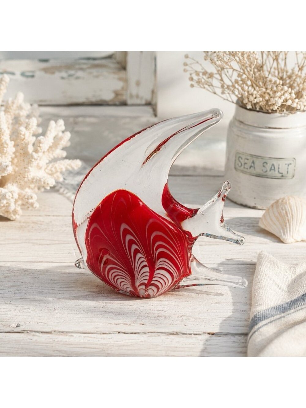 Vintage Dynasty Gallery Red White Angelfish Handblown Glass Sculpture Artisan